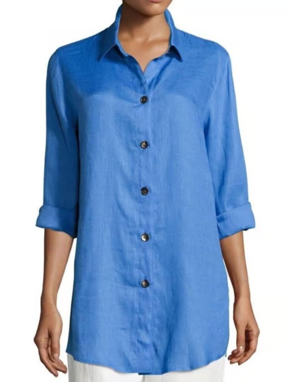 Caroline Rose Calypso Blue Tissue Linen Boyfriend Shirt